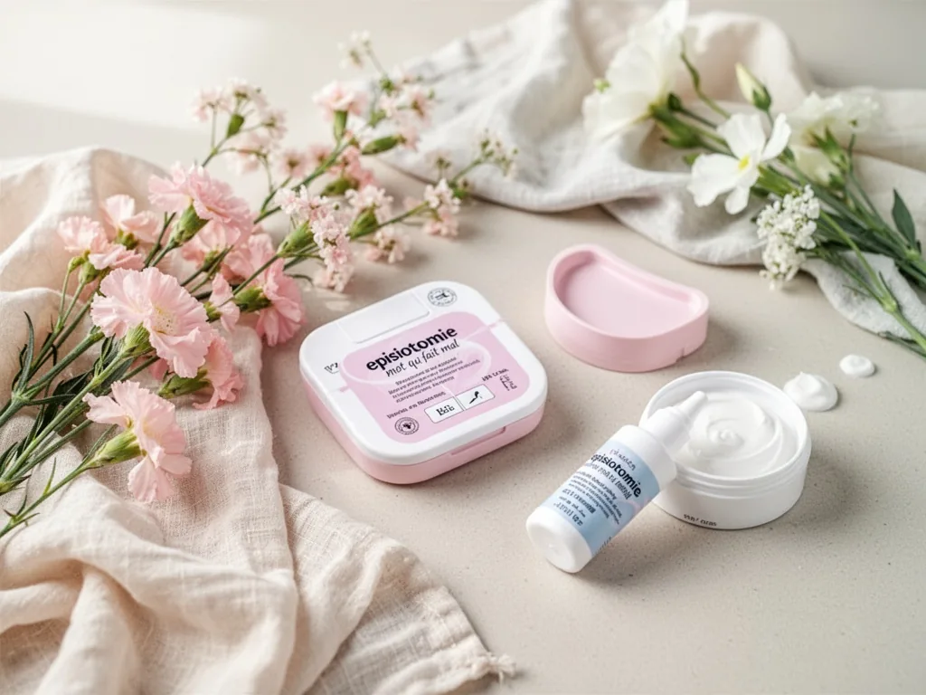 Illustration médicale montrant la zone du périnée féminin avec une ligne de coupure potentielle